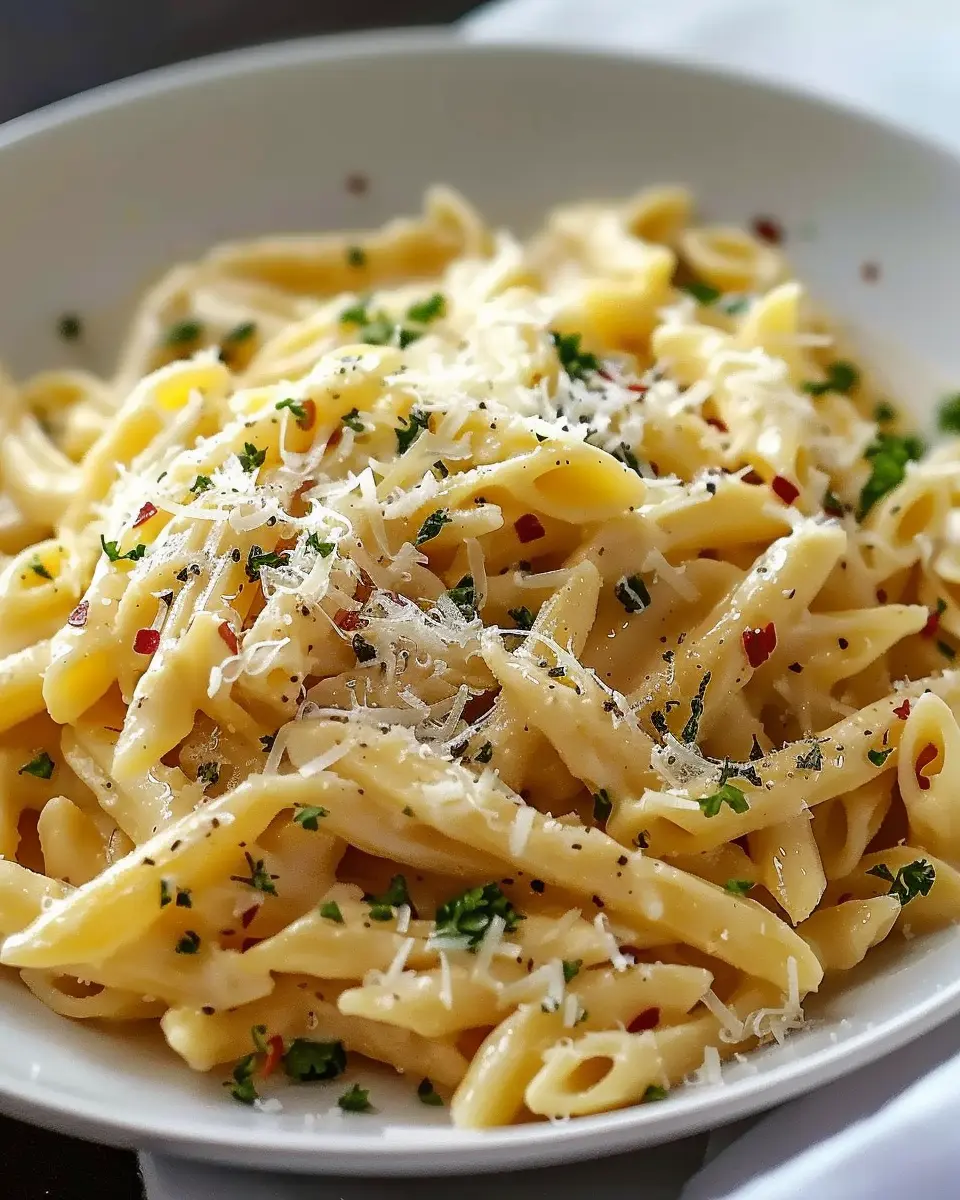 One Pot Creamy Garlic Pasta Ready in 20 Minutes with Turkey Bacon