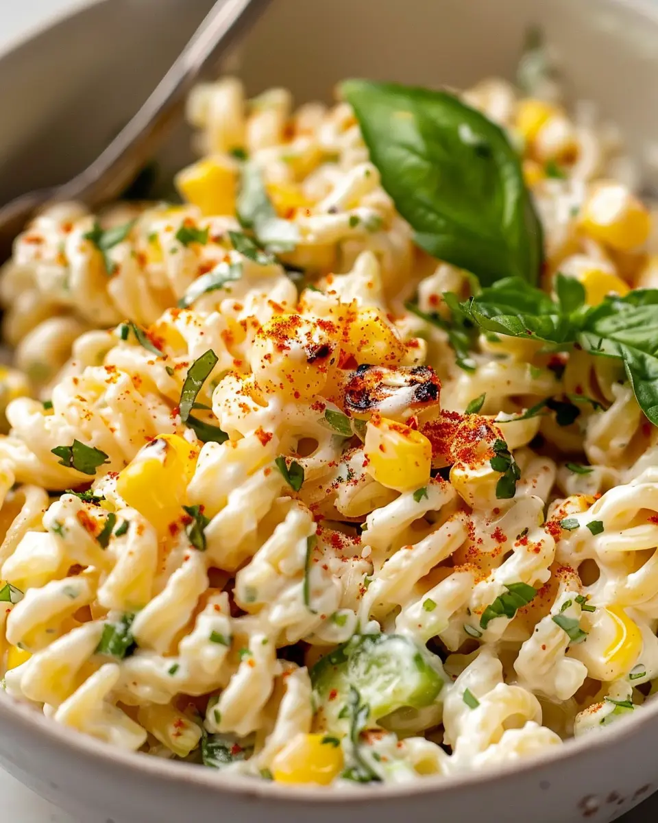 Creamy Street Corn Pasta Salad with Turkey Bacon and Chicken Ham