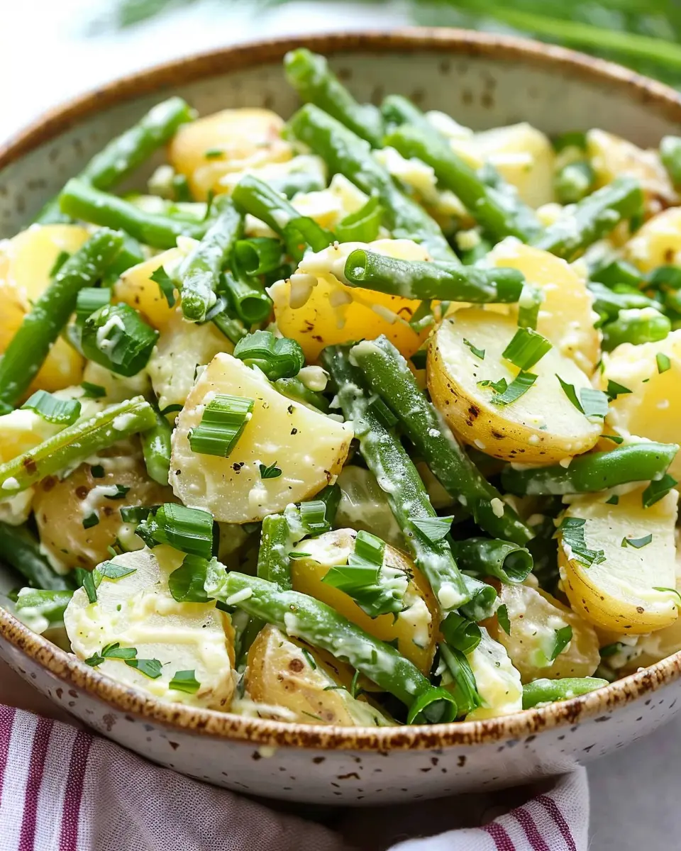 Creamy Green Bean Potato Salad with Turkey Bacon Twist